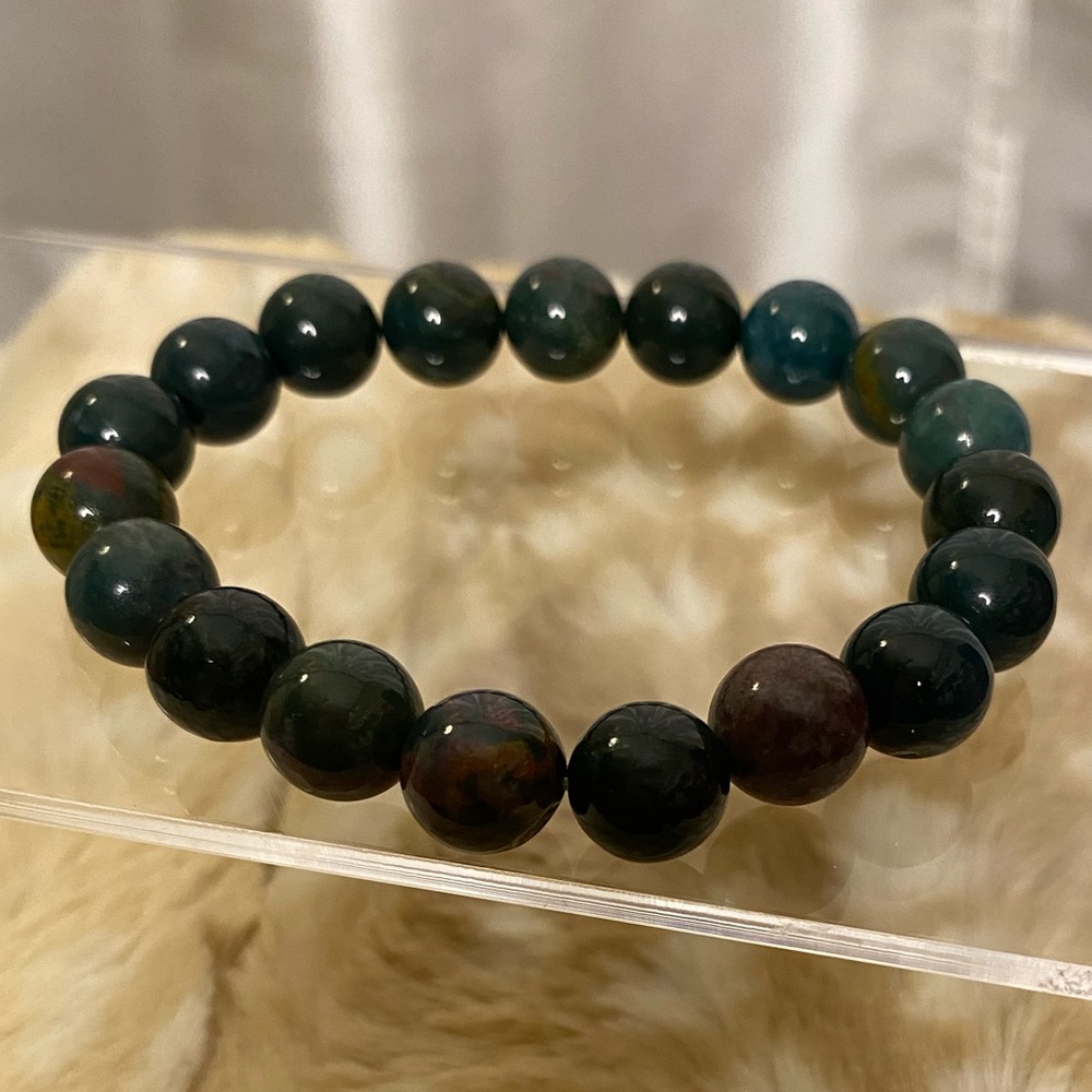 10mm African Bloodstone Crystal Bead Stretch Bracelet - Picture 7 of 11